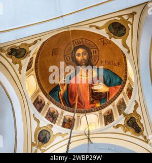 Religionsmalerei im Kloster Panagia Tourliani, Ano Mera, Mykonos, Griechenland Stockfoto