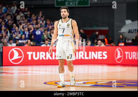 Madrid, Spanien. Januar 2024. Facundo Campazzo von Real Madrid während des Euroleague Basketballspiels zwischen Real Madrid und Valencia im Wizink Center. Endergebnis; Real Madrid 96:86 Valencia (Foto: Alberto Gardin/SOPA Images/SIPA USA) Credit: SIPA USA/Alamy Live News Stockfoto