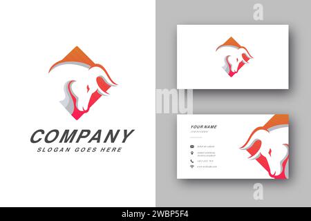 Moderne geometrische Bull-Logo-Symbol-Vektorvorlage und Visitenkartenvorlage Stock Vektor