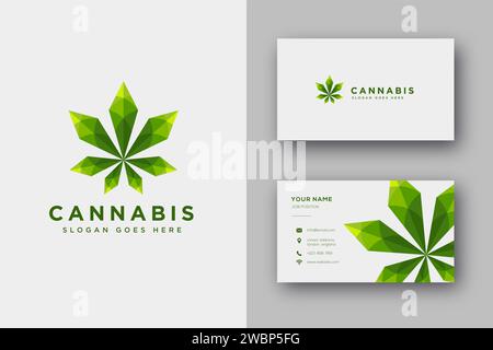 Moderne geometrische Hanf Cannabis Marihuana Logo Icon Vektor Vorlage, mit Lowpoly Stil und Visitenkarte Vorlage Stock Vektor