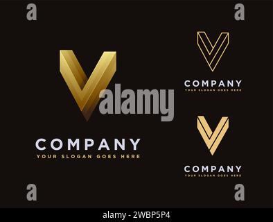 Elegantes, luxuriöses, minimalistisches Logo mit Buchstabe V auf schwarzem Hintergrund Stock Vektor