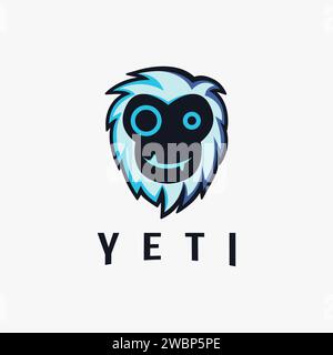 Lustiger freundlicher Yeti Kopf Gesicht Logo Vektor auf schwarzem Hintergrund Stock Vektor