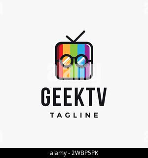 Smart tv mit Brille Logo Symbol Vektor, Geek tv Logo Symbol Vorlage auf weißem Hintergrund Stock Vektor
