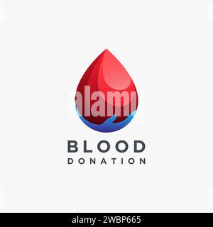 Modernes Blutspendelogo mit Blut und offener Hand Icon Vektor auf weißem Hintergrund Stock Vektor