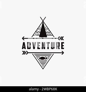 Minimalistisches Outdoor-Adventure-Logo mit einheimischem amerikanischem Thema-Vektor-Illustration Stock Vektor