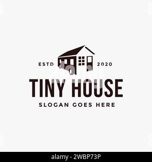 Minimalistischer Tiny House Trailer Logo Vektor auf weißem Hintergrund Stock Vektor