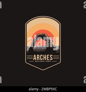 Emblem-Logo-Illustration des Arches-Nationalparks auf dunklem Hintergrund Stock Vektor