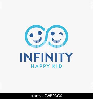Infinity-Kind-Logo-Icon, fürsorgendes Kind, fürsorgender Sohn, Lächeln-Icon, Happy Face, Hand-Logo-Symbol-Vektorvorlage auf weißem Hintergrund Stock Vektor