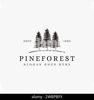 Vintage minimalistische Line Art Kiefer, Kiefer Wald, Wanderlust Logo Icon Vektor auf weißem Hintergrund Stock Vektor