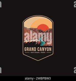 Emblem-Logo-Illustration des Grand Canyon National Park auf dunklem Hintergrund Stock Vektor