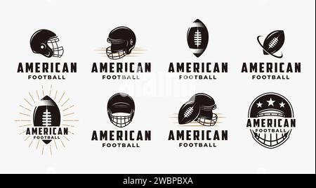 Set von Vintage-Abzeichen Patch Emblem American Football Sport Logo mit american Football Ausrüstung Vektor-Icon Stock Vektor