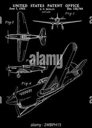 1943 Vintage Flugzeugpatente Stock Vektor