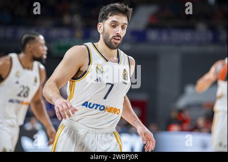 Madrid, Spanien. Januar 2024. Facundo Campazzo von Real Madrid während des Euroleague Basketballspiels zwischen Real Madrid und Valencia im Wizink Center in Madrid, Spanien. Quelle: Unabhängige Fotoagentur/Alamy Live News Stockfoto