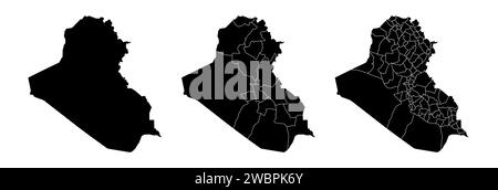 Satz von Staatskarten des Irak mit Regionen und Gemeinden. Abteilungsgrenzen, isolierte Vektorkarten auf weißem Hintergrund. Stock Vektor