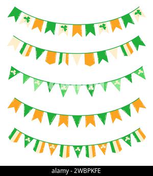 St. Patrick's Day Girlande Set. Isoliert auf weißem Hintergrund. Bunte festliche Vektor-Illustration in irischen Farben. Stock Vektor