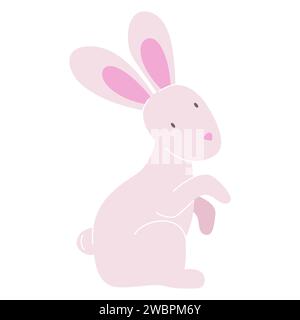 Vektor lustiger süßer rosa osterhase. Frohe ostern. Illustration eines sitzenden Kaninchens in zarten Farben isoliert auf weißem Hintergrund. Stock Vektor