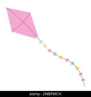 Bunte Drachenvecor-Illustration. Flacher Drachen. Rosa Drachen isoliert auf weißem Hintergrund. Wind. Freiheitskonzept Stock Vektor