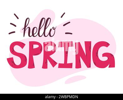 „Hallo Spring“-Schriftzug. Vektorhandschriftlicher Typografie. Kritzelkalligraphische Illustration Stock Vektor