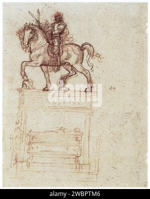 LEONARDO da VINCI.STUDIEN FÜR DAS TRIVULZIO-DENKMAL.1508-1512.Stift und Tinte.280 mm x 198 mm Stockfoto