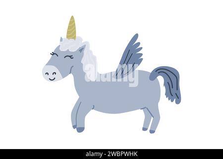 Graues Feen-Einhornpferd mit Flügel - Zeichentrickfigur. Vektordarstellung isoliert. Stock Vektor