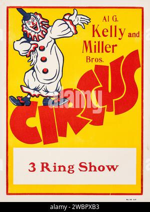 Kelly und Miller Bros. Circus (1940er Jahre) Circus Poster feat a Clown - 3 Ring Show Stockfoto