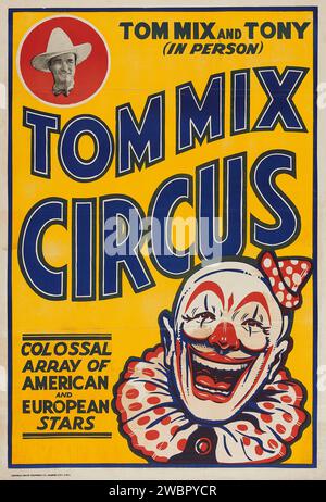 Westernstar Tom Mix Circus Poster (Tom Mix Circus, 1937) mit einem Clown Stockfoto