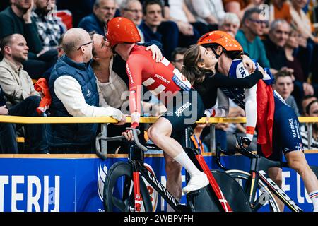 Apeldoorn, Niederlande. Januar 2024. Foto von Alex Whitehead/SWpix.com - 11/01/2024 - Radfahren - UEC Track Elite Europameisterschaft 2024 - Omnisport, Apeldoorn, Niederlande - Madison für Herren - Theodor Storm of Denmark Credit: SWpix/Alamy Live News Stockfoto