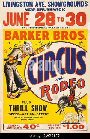 Vintage Circus und Rodeo Poster (Barker Brothers, 1940er) Stockfoto