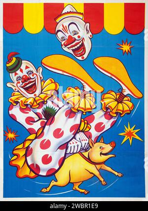 Vintage Circus Poster feat Two Clowns - 1960er Jahre Stockfoto