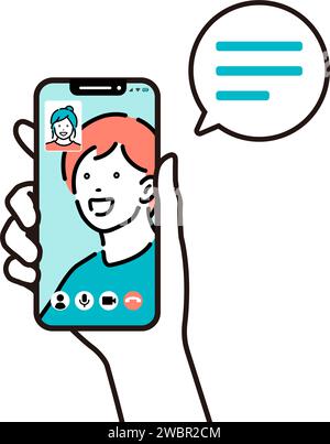 Vektor-Illustration eines Video-Chats eines Mannes und einer Frau auf einem Smartphone Stock Vektor