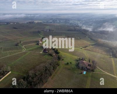 FRANKREICH, GIRONDE, AUS DER VOGELPERSPEKTIVE SAINTE-CROIX-DU-MONT, DORF UND WEINBERG BORDEAUX, FRANKREICH Stockfoto