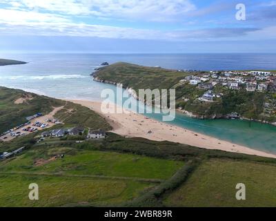 Gannel Estuary Beach Cornwall UK Drohne, Luft, Blick aus der Luft Stockfoto