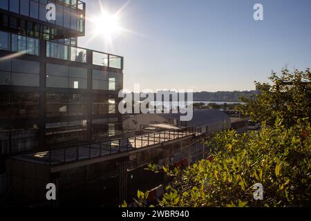 Ein malerischer Blick auf moderne Gebäude an einem sonnigen Tag in Manhattan, New York Stockfoto
