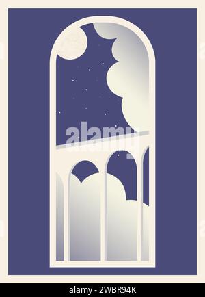 Illustration mit Wolken und Brückenmuster bei Nacht. Moderner abstrakter ästhetischer Stil Stock Vektor