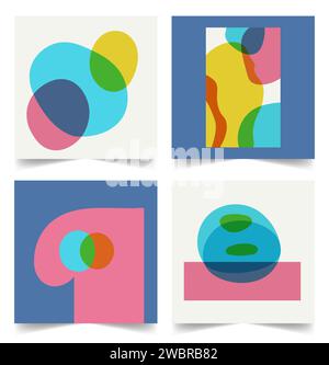 Set aus Retro-Hintergründen mit handgezeichneten Formen risograph-Effekt. Abstrakte, naive quadratische Vorlage für Post in sozialen Medien. Sammlung von Karten für Stock Vektor