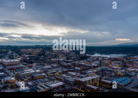 Olympia, Washington bei Sonnenuntergang im Dezember Stockfoto