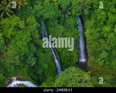 Luftaufnahme des Fidschi-Wasserfalls auf Bali Island, Indonesien Stockfoto