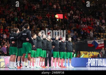 Olympiahalle München, München Donnerstag, 11. Januar 2024 VORRUNDE DER MÄNNER EHF EURO 2024 – GRUPPE F Portugal – Griechenland v.l., Besetzung Portugal Stockfoto