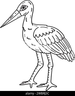 White Stork Vogel isoliert Malseite für Kinder Stock Vektor