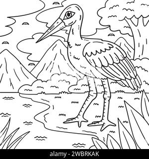 White Stork Bird Malpage für Kinder Stock Vektor