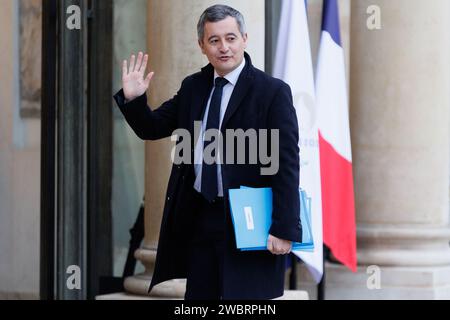 Saint Ouen, Paris, Frankreich. Januar 2024. Gérald Darmanin Minister des Innern und der Überseegebiete (Kreditbild: © Sadak Souici/ZUMA Press Wire) NUR REDAKTIONELLE VERWENDUNG! Nicht für kommerzielle ZWECKE! Stockfoto