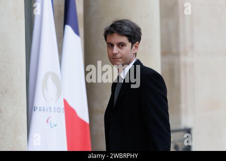 Saint Ouen, Paris, Frankreich. Januar 2024. Gabril Attal Premier Minister. (Kreditbild: © Sadak Souici/ZUMA Press Wire) NUR REDAKTIONELLE VERWENDUNG! Nicht für kommerzielle ZWECKE! Stockfoto