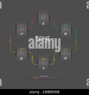 Vector Dark Infografik-Vorlage mit sechs Papierschnitten Icons und Beschreibungen von Elementen. Einfache, minimalistische Infografik-Vorlage mit sechs i Stock Vektor