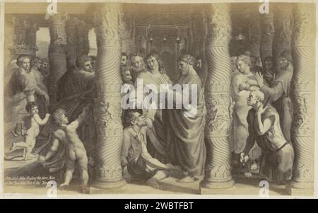 Fotoproduktion (vermutlich) eines Druckes zu einer Entwurfsskizze von Rafaël für einen Teppich in der Sixtinischen Kapelle, Anonym, nach Rafaël, ca. 1850 - ca. 1870 Fotografie Teil des Albums mit Fotos von Sehenswürdigkeiten und Landschaften in England und der Kunst. Englische Zeitung. Fotografischer Trägeralbumendruck Heilung eines lahmen Bettlers am wunderschönen Tor des Tempels von Peter und Johannes (Apg 3 - 4:31) Stockfoto