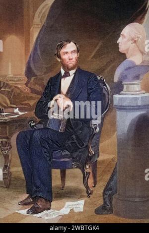 Abraham Lincoln 1809-65, 16. Präsident der Vereinigten Staaten 1861-65, nach einem Gemälde von Alonzo Chappel, Historisch, digital restaurierte Reproduktion von einer Vorlage aus dem 19. Jahrhundert, Datum nicht angegeben Stockfoto