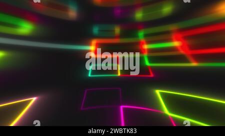 Abstraktes Neonzimmer. Computergeneriertes 3D-Rendering Stockfoto