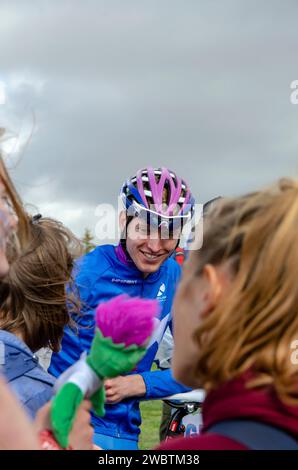 GLASGOW, SCHOTTLAND - 29. JULI 2014: Das Cross Country Finale der Männer und Frauen bei den Commonwealth Games 2014. Es wurde in Cathkin Braes abgehalten. Stockfoto