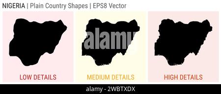 Nigeria - einfache Landform. Niedrige, mittlere und hohe Detailkarten von Nigeria. EPS8 Vektordarstellung. Stock Vektor