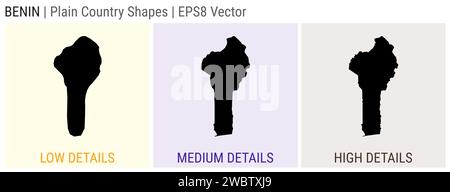 Benin – einfache Landhausform. Niedrige, mittlere und hohe Detailkarten von Benin. EPS8 Vektordarstellung. Stock Vektor