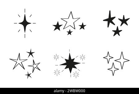 Sterne kritzeln, Sonnenschein Schatten Ikonen Vektor. Starburst, Feuerwerk monochrome. Große Kollektion Sunburst beste Qualität. Stock Vektor